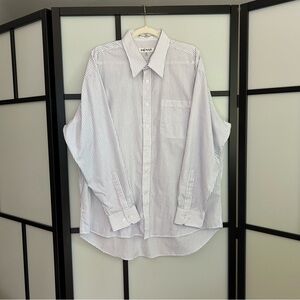 [XL] Balmain Men’s Classic White With Blue Pinstripe Button Up Dress Shirt